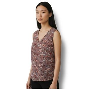 CAbi Floral V-Neck Sleeveless Blouse - Brown and Pink
